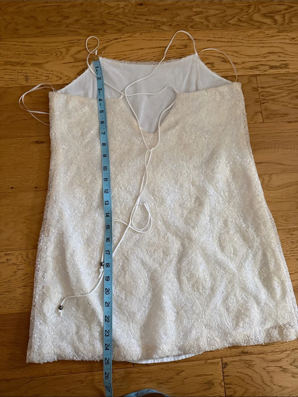 NWOT - S -Free People ivory     Sequined mesh Overlay Spaghetti Strap mini dress